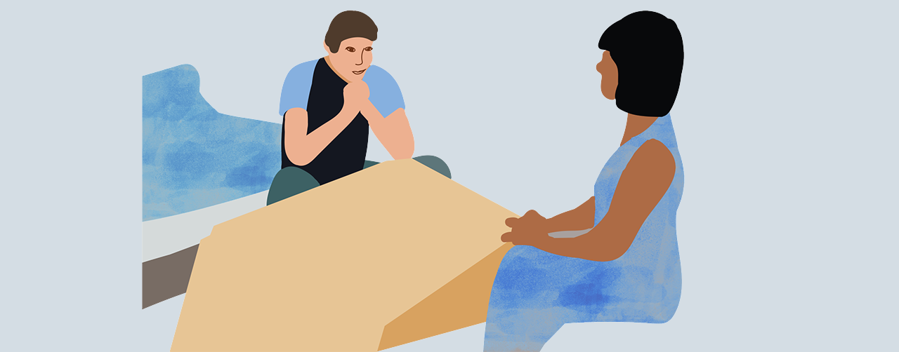 Illustration där tre flickor sitter vid ett bord och spelar kort. 